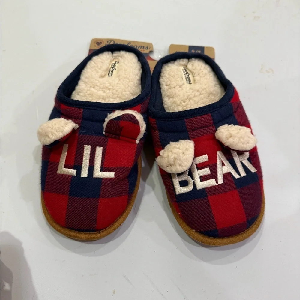 Dearfoams Plaid Slippers with Bear Ears 2/3 New
